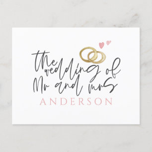 Carte Postale Faire-part Anneaux des textes et de mariage de manuscrit