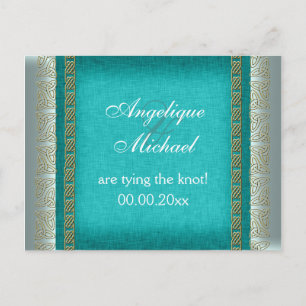 Carte Postale Faire-part Anniversaire de mariage blanc d'or bleu