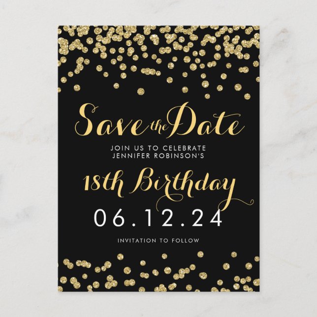 Carte Postale Faire-part Anniversaire Enregistrer la date Gold Parties scin (Devant)