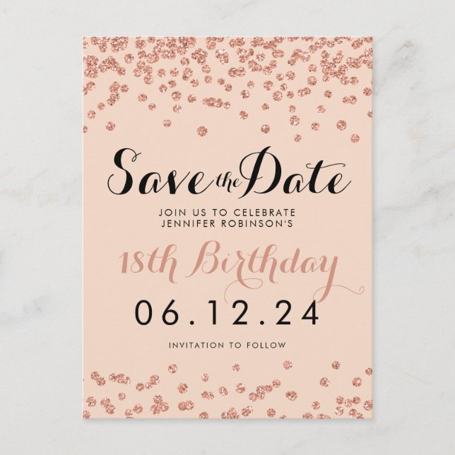 Carte Postale Faire-part Anniversaire Enregistrer la date Rose Parties scin (Devant)