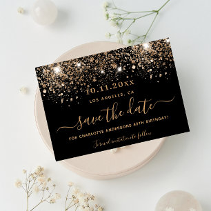Carte Postale Faire-part Anniversaire noir parties scintillant d'or scintil