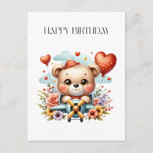Carte Postale Faire-part Anniversaire Pilote Ours en Peluche
