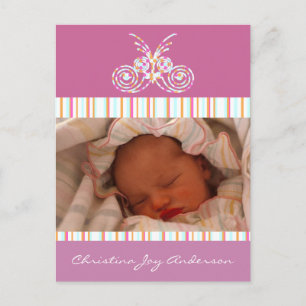 Carte Postale Faire-part Annonce de Bébé Fille - Papillons