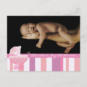 Carte Postale Faire-part Annonce de Bébé Fille - Poussette Bébé Rose