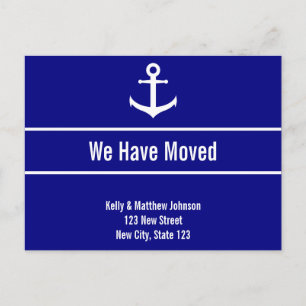 Carte Postale Faire-part Annonce de déménagement Bleu marine et Blanc avec