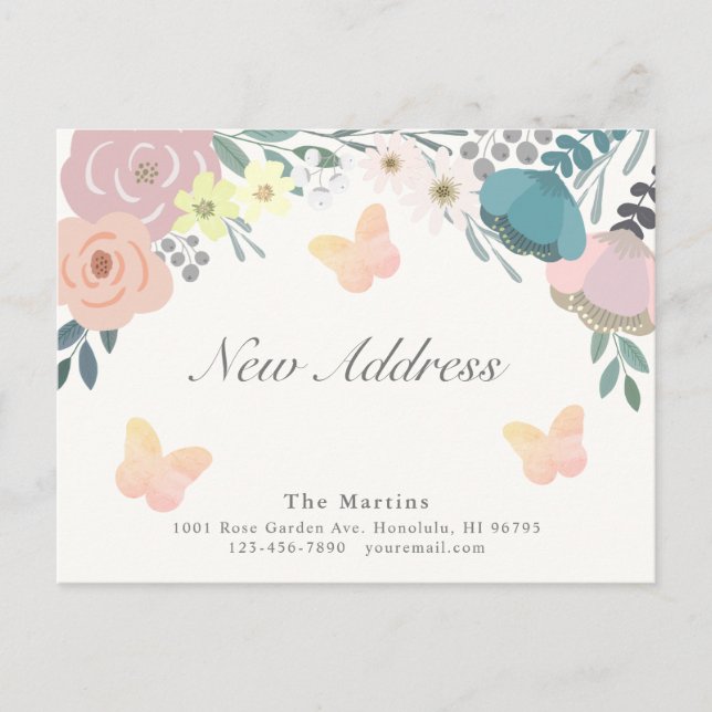 Carte Postale Faire-part Annonce de déménagement de papillons floraux roses (Devant)