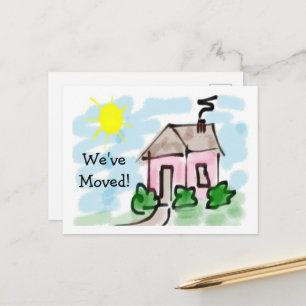 Carte Postale Faire-part Annonce de déménagement de petite maison rose mign