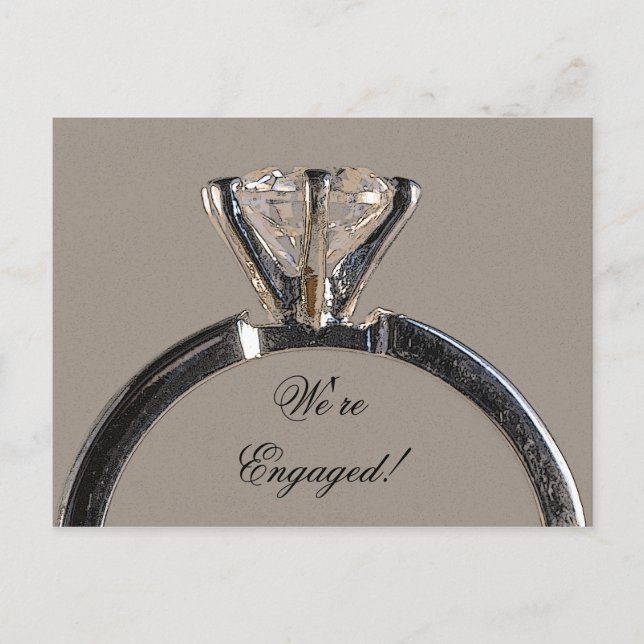 Carte Postale Faire-part Annonce de fiançailles sur fond gris avec bague di (Devant)
