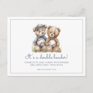 Carte Postale Faire-part Annonce de grossesse pour des ours en peluche aqua