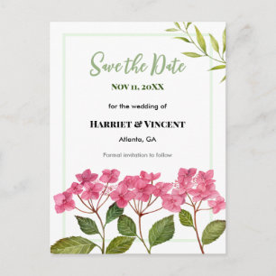 Carte Postale Faire-part Annonce de mariage Hortensia Rose Save The Date