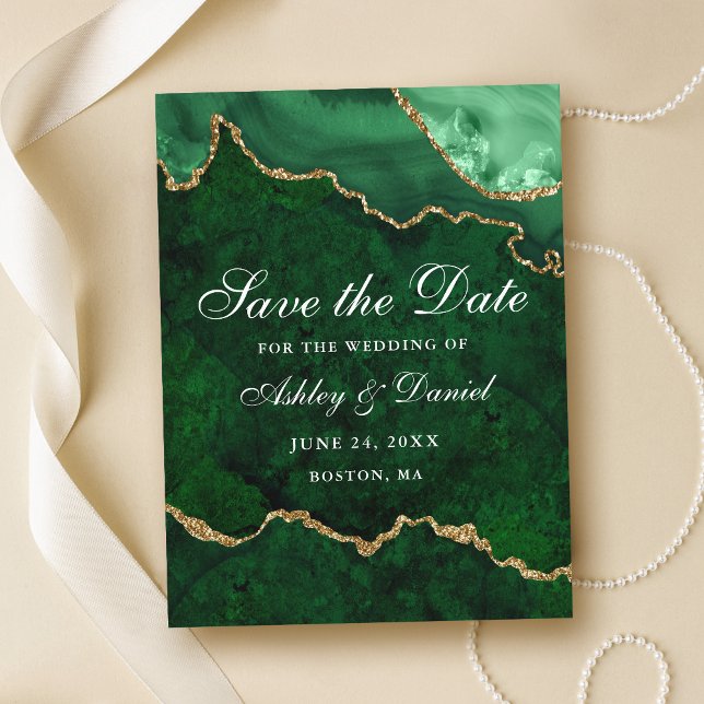 Carte Postale Faire-part Annonce de Mariage Marbre Vert Or Agate Géode (Customize to change text size or text style.)