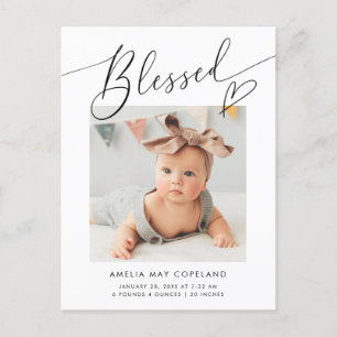 Carte Postale Faire-part Annonce de naissance bébé photo cœur minimaliste b