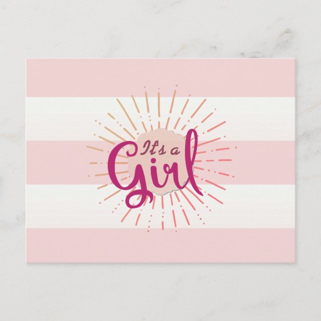 Carte Postale Faire-part Annonce de naissance bébé rayée Pink Cabana (Devant)