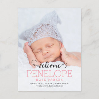 Carte Postale Faire-part Annonce de naissance moderne DÉLICIEUSE