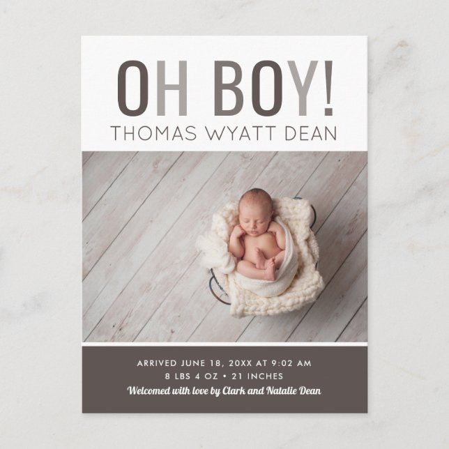 Carte Postale Faire-part Annonce de naissance Oh Boy Photo (Devant)