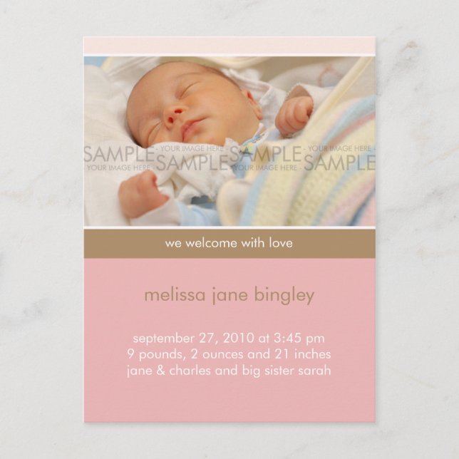 Carte Postale Faire-part Annonce de naissance Rose/Tan • Tout Simplement Vo (Devant)