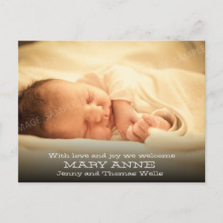 Carte Postale Faire-part Annonce de nouveau bébé (texte blanc, horizontal)