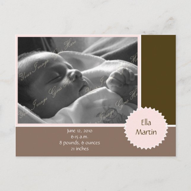 Carte Postale Faire-part Annonce de photo marron et rose (personnalisable) (Devant)