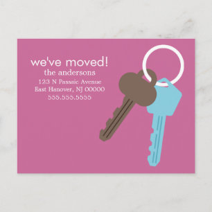Carte Postale Faire-part Annonces de déménagement avec clés de maison bleue