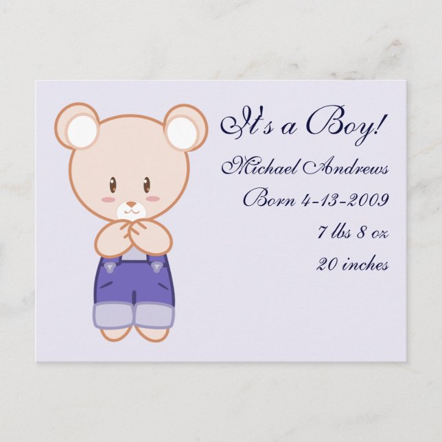 Carte Postale Faire-part Annonces de naissance de garçon (Devant)