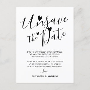Carte Postale Faire-part Annuler la date coeurs report de mariage