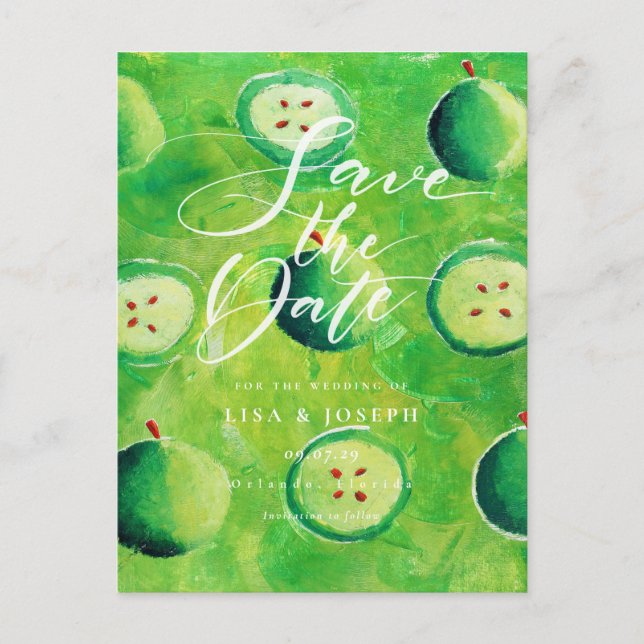 Carte Postale Faire-part Apple Orchard Country Script Enregistrer la date (Devant)
