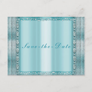 Carte Postale Faire-part Aqua Bleu Turquoise Argent Diamant Bling Enregistr