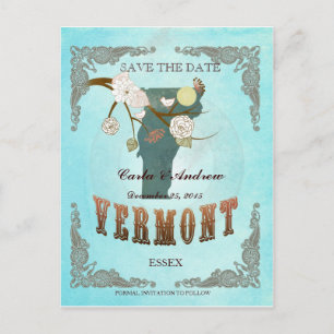 Carte Postale Faire-part Aqua Sauvez La Date -Carte Vermont Avec De Beaux O
