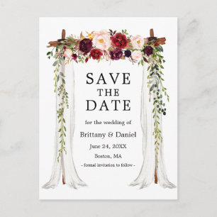 Carte Postale Faire-part Aquarelle à canopée mariage Bourgogne Floral