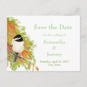 Carte Postale Faire-part Aquarelle Automne Chickadee d'automne Enregistrer