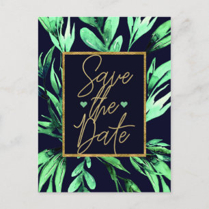 Carte Postale Faire-part Aquarelle bleu vert Glam botanique Enregistrer la