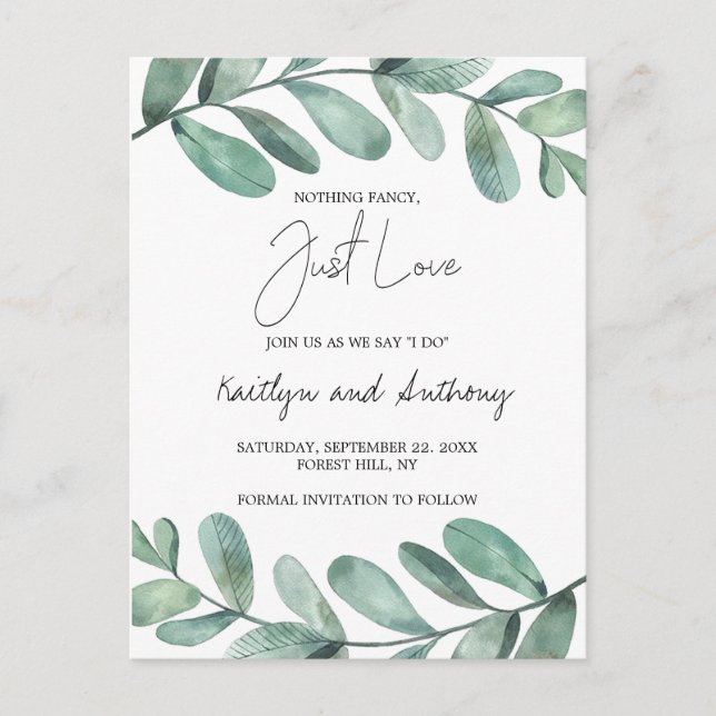 Carte Postale Faire-part Aquarelle botanique Feuillage Eucalyptus Annonce (Devant)