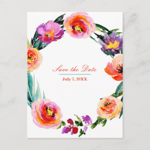 Carte Postale Faire-part Aquarelle brillante Grave Florale Wreath Enregistr