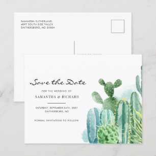 Carte Postale Faire-part Aquarelle Cactus Mariage botanique Enregistrer la 