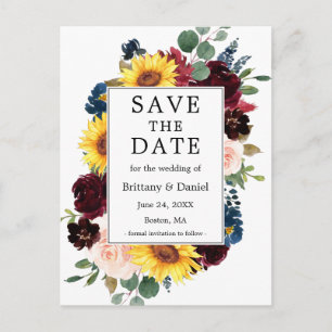 Carte Postale Faire-part Aquarelle Cadre Floral Mixte Enregistrer La Date