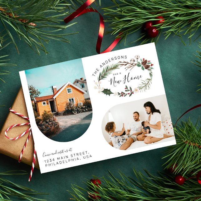 Carte Postale Faire-part Aquarelle Chemise de Noël Nouvelle maison Photo de (Créateur téléchargé)