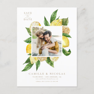 Carte Postale Faire-part Aquarelle Citron Cadre Photo Botanique