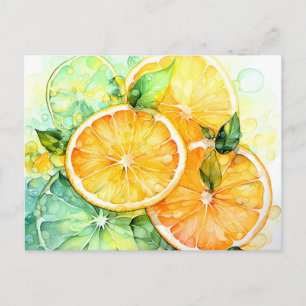 Carte Postale Faire-part Aquarelle Citron Orange Lime Botanique Cuisine
