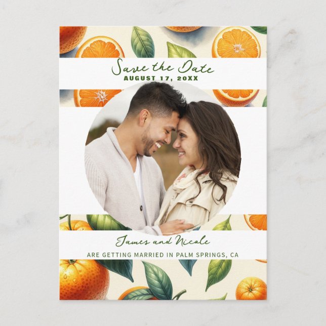 Carte Postale Faire-part Aquarelle Citrus Orange Feuilles Enregistrer la da (Devant)