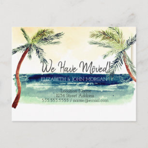 Carte Postale Faire-part Aquarelle Cool Plage Palm Moving