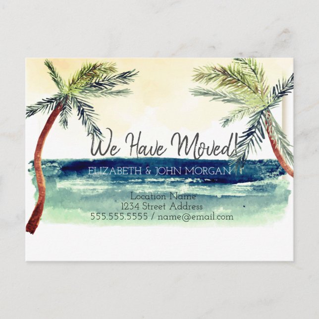 Carte Postale Faire-part Aquarelle Cool Plage Palm Moving (Devant)