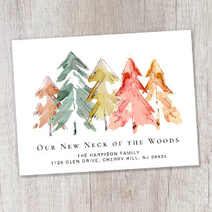 Carte Postale Faire-part Aquarelle de la forêt de pins en mouvement