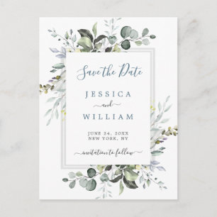 Carte Postale Faire-part Aquarelle Eucalyptus Mariage Enregistrer la date