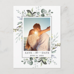 Carte Postale Faire-part Aquarelle Eucalyptus PHOTO Mariage Enregistrer la