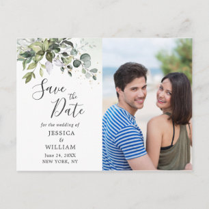 Carte Postale Faire-part Aquarelle Eucalyptus PHOTO Mariage Enregistrer la