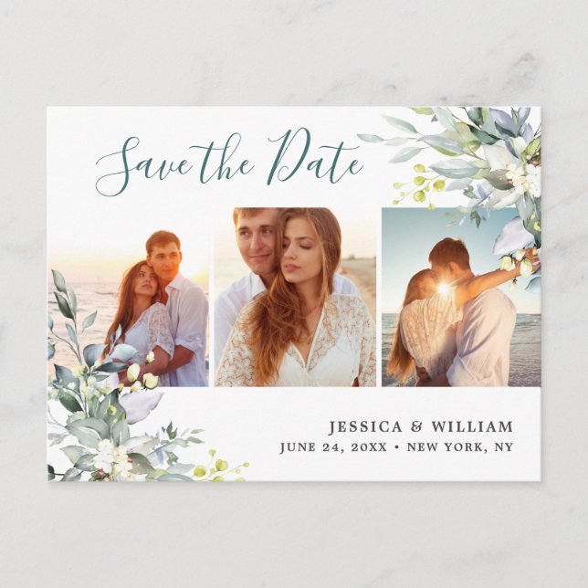 Carte Postale Faire-part Aquarelle Eucalyptus PHOTO Mariage Enregistrer la  (Devant)