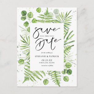 Carte Postale Faire-part Aquarelle Ferns & Eucalyptus Frame Enregistrer la 