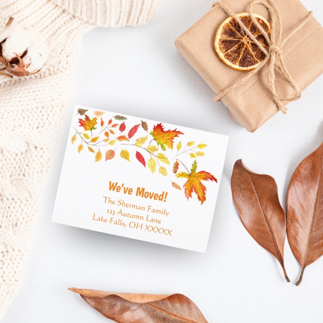 Carte Postale Faire-part Aquarelle Feuillage d'Automne Nous Avons Déménagé (Créateur téléchargé)