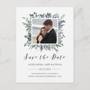 Carte Postale Faire-part Aquarelle feuillue   Enregistrer la date avec phot
