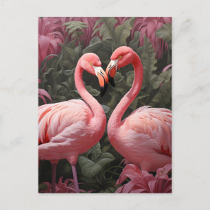 Carte Postale Faire-part Aquarelle Flamant Rose Tropical Romance